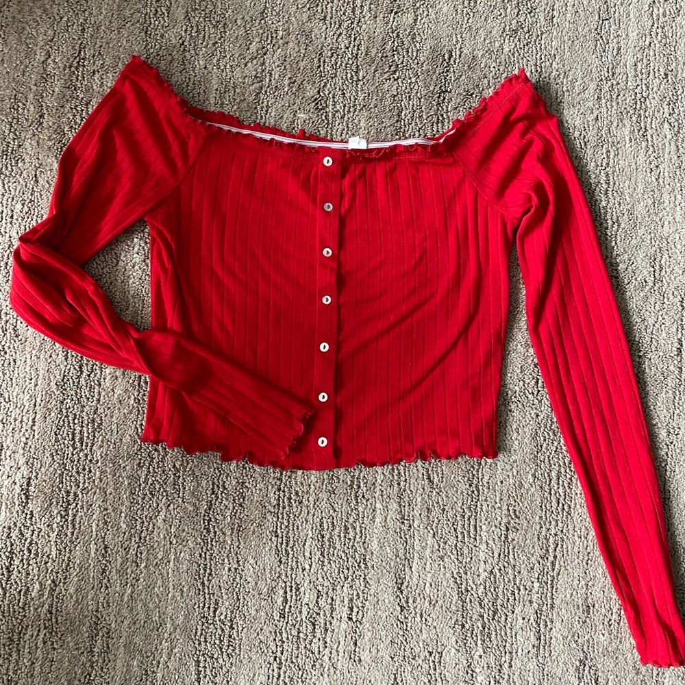 PacSun Red Long Sleeve Crop Top, Size Medium